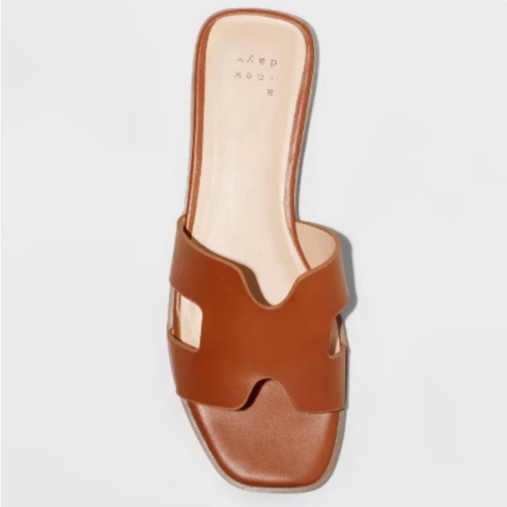 {NWT} Womens Nina Dark Tan Slide Sandals - A New Day ‘ Cognac ‘ 8 - SlipOn Shoes - Picture 3 of 8